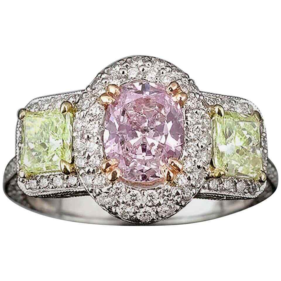 Women's 2.20 Carat Pink Sapphire & Yellowish Green With White CZ