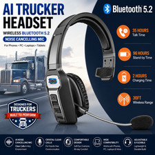 AI Trucker Headset Wireless Bluetooth 5.2 Noise Cancelling Mic For Phones PC US