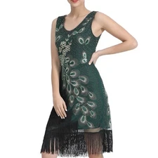 Babeyond 1920's Flapper Roaring 20's Beaded Fringe Peacock Gatsby Dress 3XL NEW