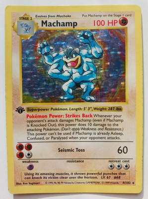 Machamp Pokemon Karte Shadowless 1. Edition Holo 8/102 Base Set Rare Vintage MP