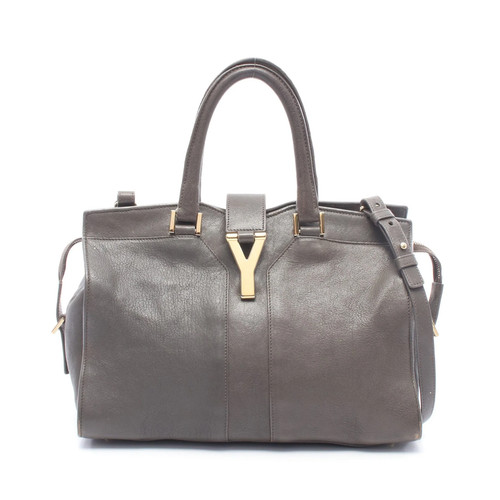 YVES SAINT LAURENT Cabas Y 2WAY Handbag Gray Leather #RCB11237