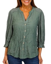 Camicetta donna boho ricamata democrazia verde uncinetto nuova con etichetta