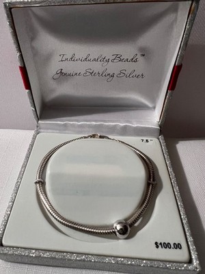 Individualität Perlen Schlangenkette Armband echt Sterlingsilber 7,5 Zoll mit Perle