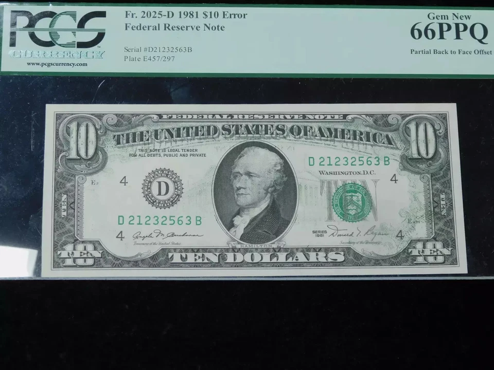 1981 $10 Federal Reserve Note - PCGS 66PPQ Offset Overprint Mint Error - Image 3 of 4