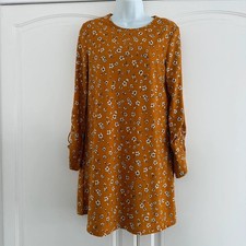 Mango Basics Mustard Floral Long Sleeve Mini Dress EUR S UK 8
