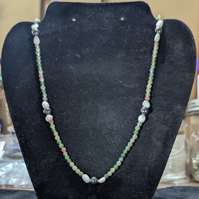 Agate, Hematite and Moonstone Delicate Bead Necklace  A Morrow's Jewels Original