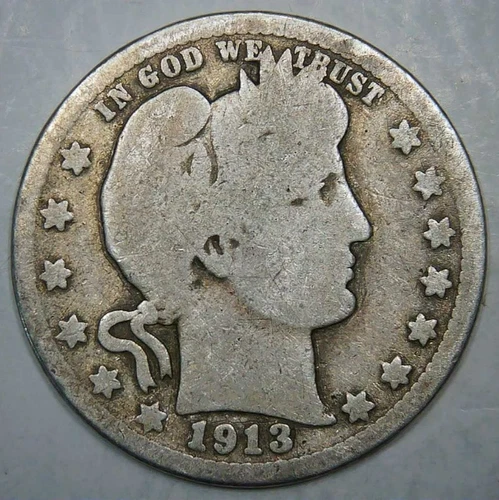 1913__Barber Quarter__Better Date__Raw Silver Coin