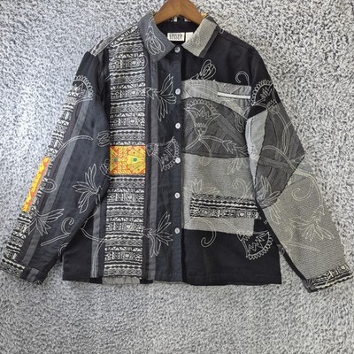 Chicos Jacket Women XL 3 Black Patchwork Embroidered Floral Hippie Boho Vintage 