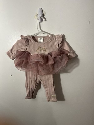 Disney Baby Minnie Mouse 2-Piece Set Pink Tutu Longsleeve Shirt Girls Size 0-3M
