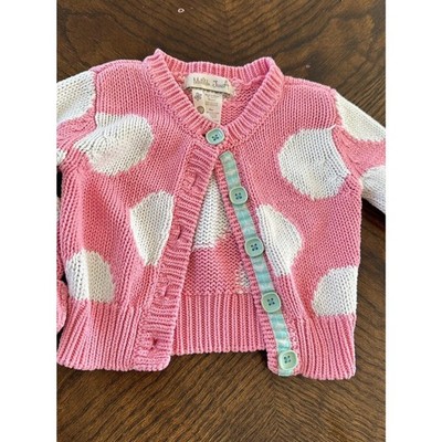 Matilda Jane Jacket Girls 12M Months Pink White Polka Dot Knit Sweater