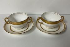 Tiffany Minton Footed Bouillon Cup  Saucer Gold Trim Made England Lot Of 4