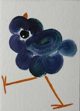 ACEO Original Painting, Bird Impressionism Oil Art, Emmer Plaxe, Animal Abstract