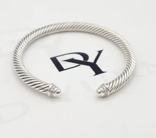 David Yurman 5mm Classic Cable Diamond Dome 6.5" In Bracelet 925 Sterling Silver