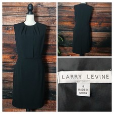 Larry Levine Sheath Dress Size 6 Black Tuck Pleat Front Lined Zip Back