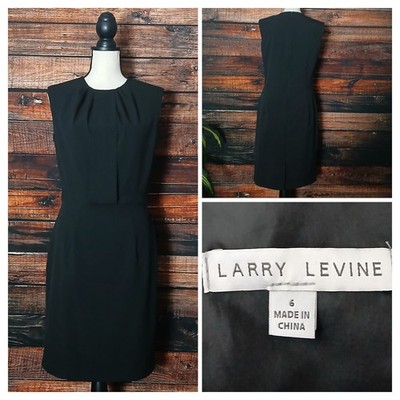 Larry Levine Sheath Dress Size 6 Black Tuck Pleat Front Lined Zip Back