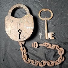 1935 Huge Bronze Padlock Large Skeleton Barre...