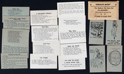 Vintage 1940's WW2 Military SAILOR SOLDIER Humor Fun RISQUE JOKE CARD SET