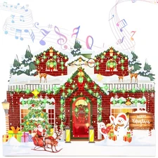 Christmas Card with Lights and Music,3D Gift Greeting Card with Envelopes