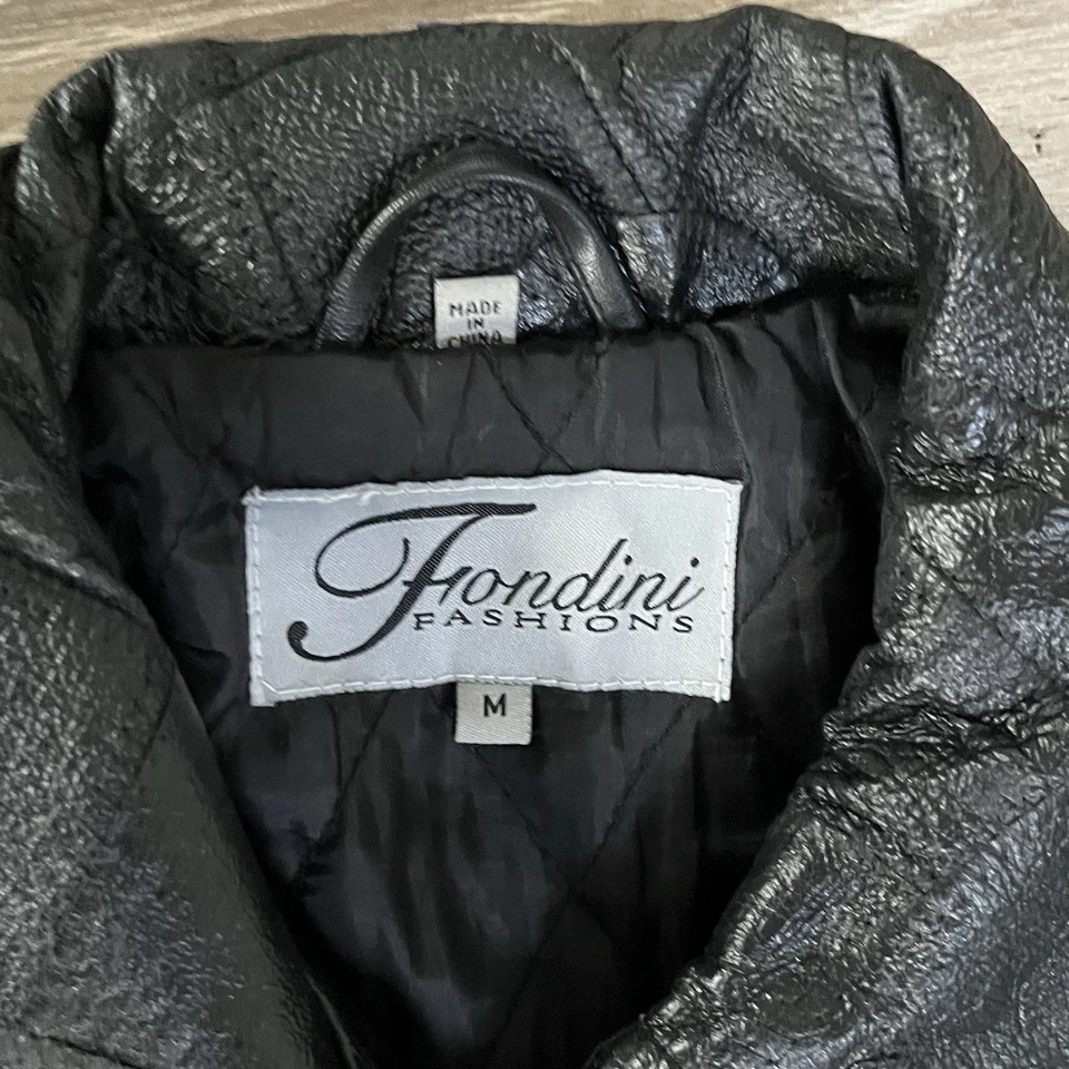 Chaqueta de cuero Fondini Fashions de colección talla mediana negra Foto 4 de 4