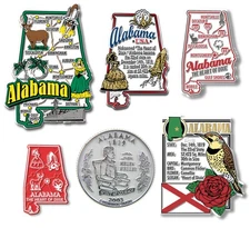Alabama Six-Piece State Magnet Set by Classic Magnets, Includes 6 Designs