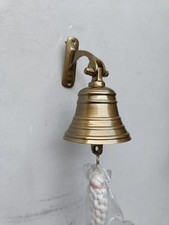 Nautical Hanging Door Bell 4" Antique Brass Ship Bell With Wall Mounted Bracket