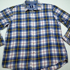Izod Mens Blue Yellow Plaid Flannel Long Sleeve Shirt Size XL Cotton Blend