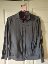 Under Armour Youth Large Gray Track Jacket Full Zip Polyester Logo YL
