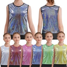 Girls Vest Costume Shirt Training Tank Top Mini Dots Round Neck Jazz Dancewear