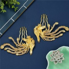 Ancient Style Bridal Gold Plated Phoenix Crown Hair Comb Headpiece 1 Pair
