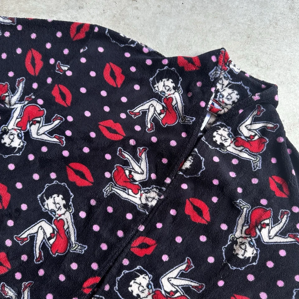 Y2k Style Betty Boop Cartoon Graphic Print Fleece Women’s Black Large Robe - Image 2 of 4