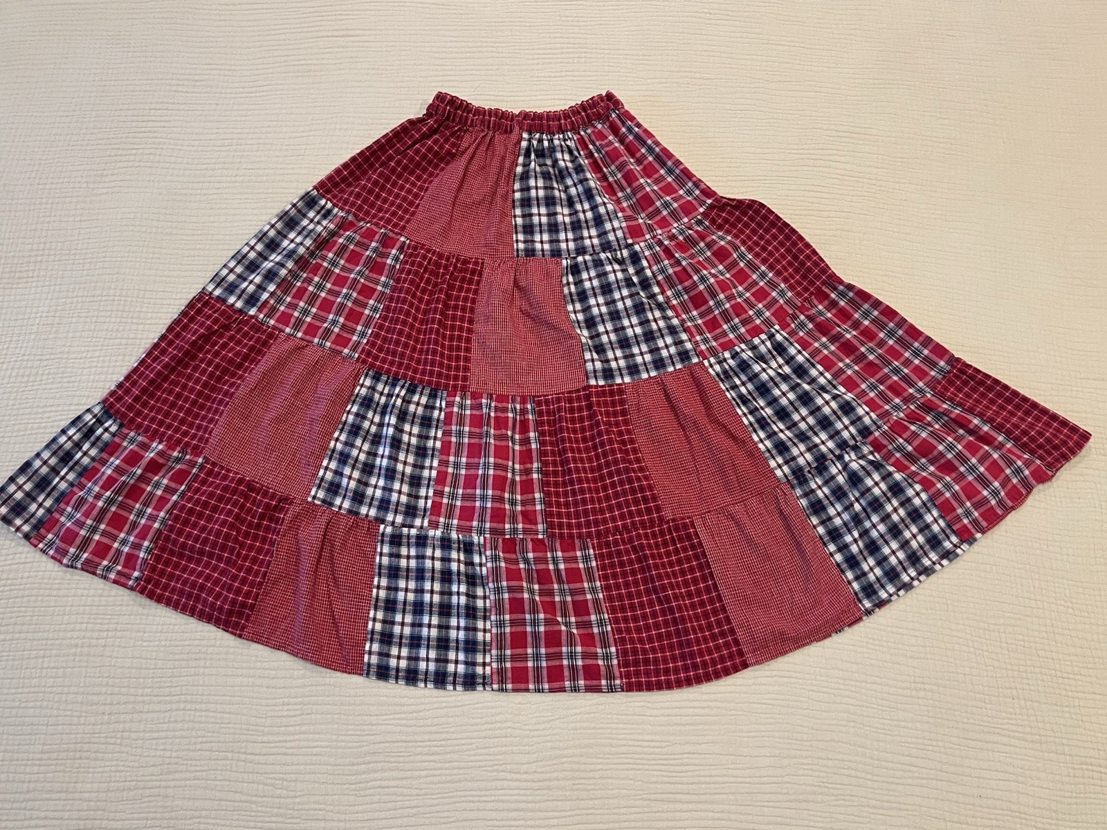 Bridgewater Patchwork Skirt Red Plaid Tiered Cott… - image 8