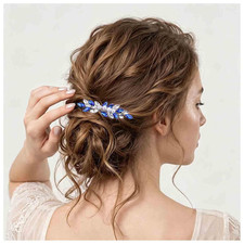 Wedding Blue Rhinestone Hair Comb Barrette Pearl Crystal Bridal Comb Hair Piece