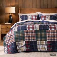 Patchwork King Quilt Bedding Set,Plaid Lightweight Reversible Bedspread Coverle