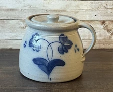 Rockdale Union Stoneware Pottery Salt Glaze Bean Pot Crock Lid And Handle 1.5 Qt