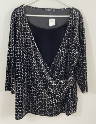 NOTATIONS blouse twin set two fer womens 3X top wrap sparkle black new 3/4 slv