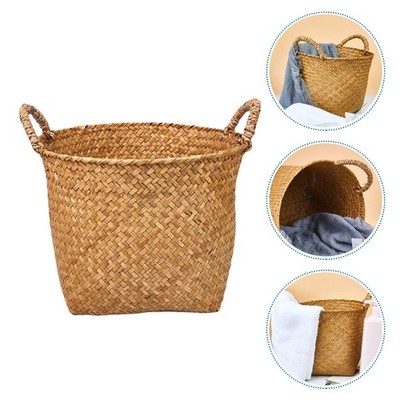 Sea Grass Laundry Basket Khaki Woven Storage Organizer for Clothes and Sundries
