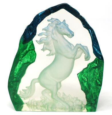 Leaping Horse 4.6'' Lucite Translucite Handcrafted Artwork Frosted Sculpture 