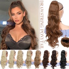 US Extra Wavy Drawstring Pony Tail Clip in Hair Extensions Wrap Around Ponytail