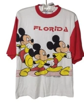 Mickey Mouse Fla Double Sided Single Stitch T Shirt Size S Velva Sheen Vtg 80s