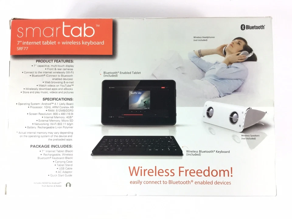 Smartab 7" Internet Tablet SRF77BK W/ Wireless Keyboard Carry Case Stand Black - Image 4 of 4