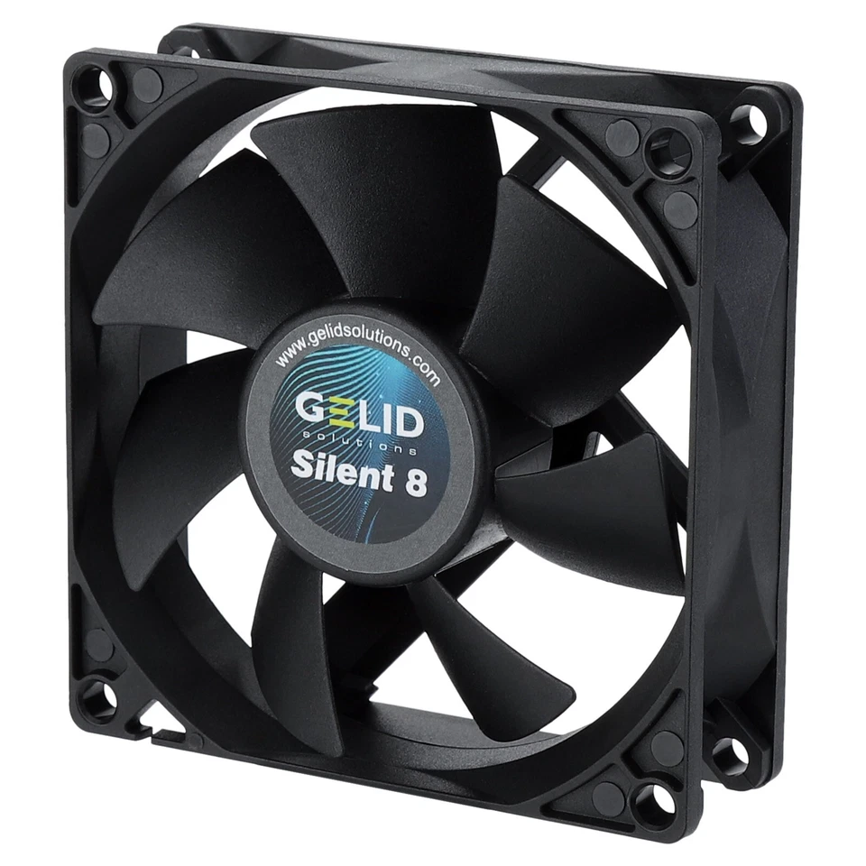 5 x Pack Gelid Solutions Silent 8 Black 80mm Case Fans 1600 RPM 21 CFM 3-Pin - Image 2 of 4