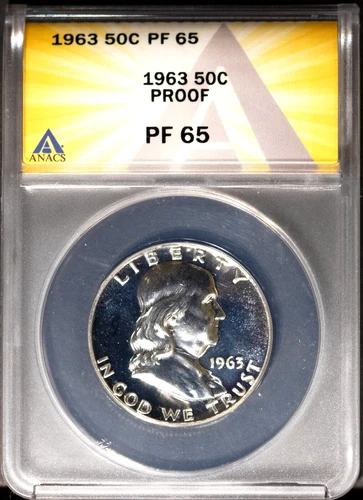 1963 50c Silver Franklin Half-dollar Proof 65 ANACS # 7577381 + Bonus