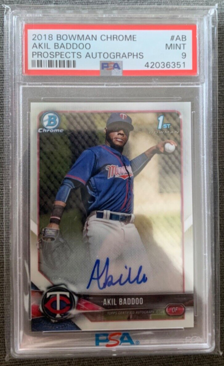 Akil Baddoo PSA 9 2018 Bowman Chrome 1st Auto Autograph Prospect Mint BCPA (282)