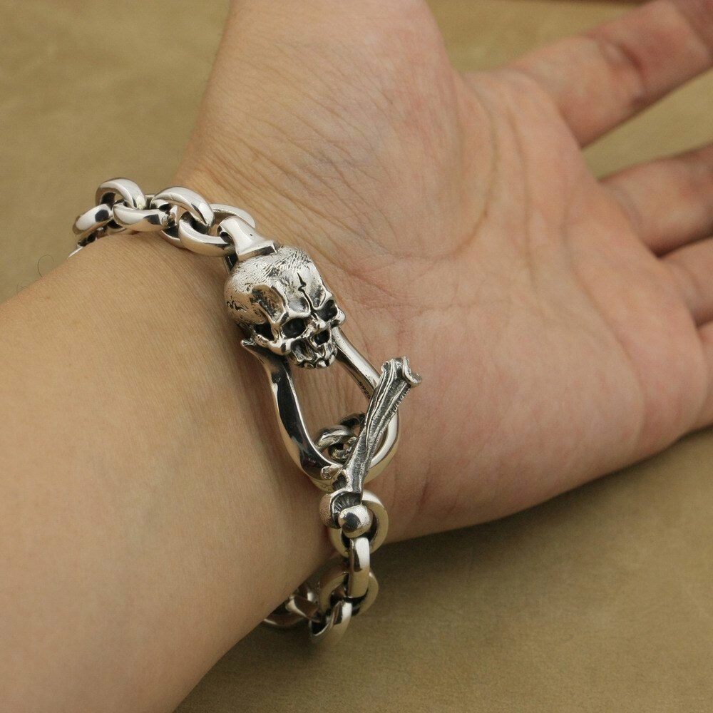 アクセサリー Skull Chain Bracelet - Silver 925 Men Bracelet Skull Chain 10 mm Sterling Silver 925 | eBay