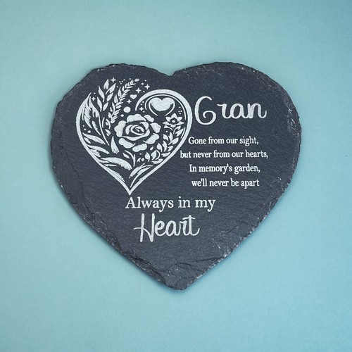Memorial plaque Slate heart Remembrance stone Cross plaque Rose memorial Grave - Picture 50 of 90