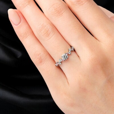 18K White Gold Wedding Ring Round Cut Ct Certified Lab Grown