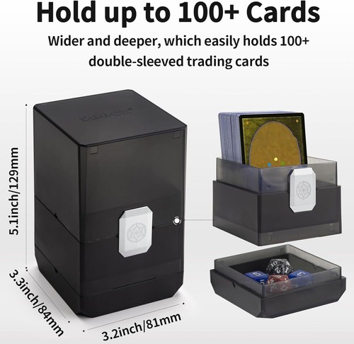 MTG Deck Card Box with Dice Storage - Black, Holds 100+ Cards - Picture 4 of 11