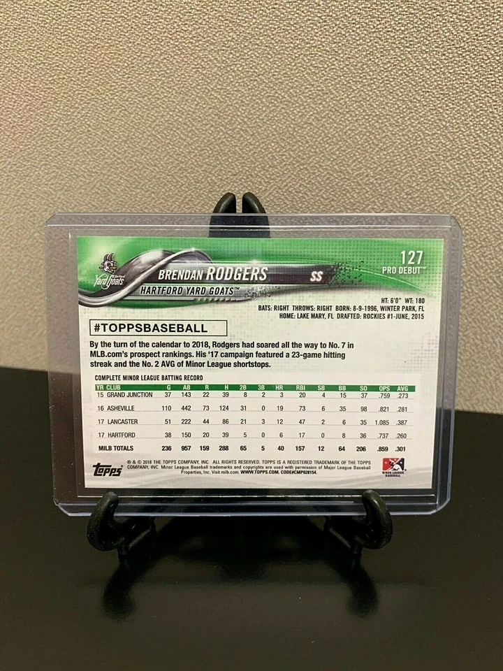 BRENDAN RODGERS 2018 Topps Pro Debut SP Variation RC Prospect Card #127 - Image 2 of 2