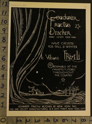 1926 COUDURIER FRUCTUS DESCHER WINTER SLEIGH ART DECO FASHION PARIS AD 24826