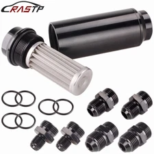 All Black High Flow Turbo Inline 44mm Fuel Filter 100 Micron with AN10 AN8 AN6